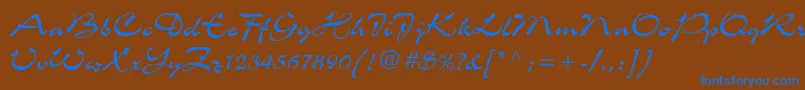 CharmantdbNormal-Schriftart – Blaue Schriften auf braunem Hintergrund