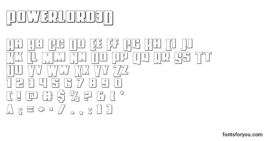 A fonte Powerlord3D – alfabeto, números, caracteres especiais