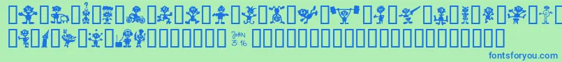 fuente LittleBigMan – Fuentes Azules Sobre Fondo Verde