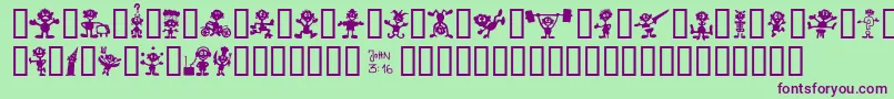 Czcionka LittleBigMan – fioletowe czcionki na zielonym tle