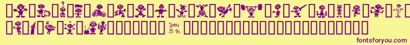 Fonte LittleBigMan – fontes roxas em um fundo amarelo