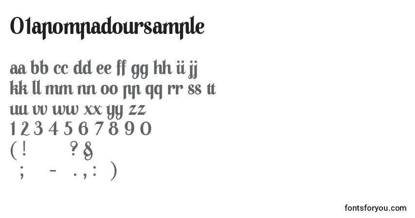 Fuente 01Apompadoursample - alfabeto, números, caracteres especiales