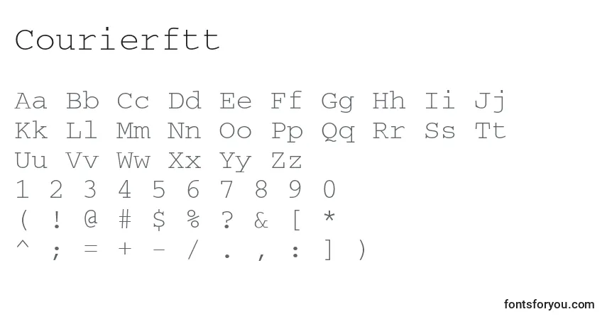 A fonte Courierftt – alfabeto, números, caracteres especiais