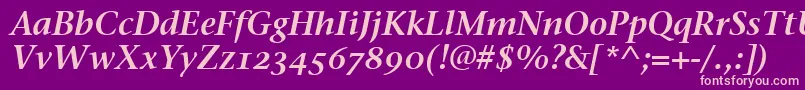 More about StoneSerifSemOsItcttSemita Font StoneSerifSemOsItcttSemita Font – Pink Fonts on Purple Background