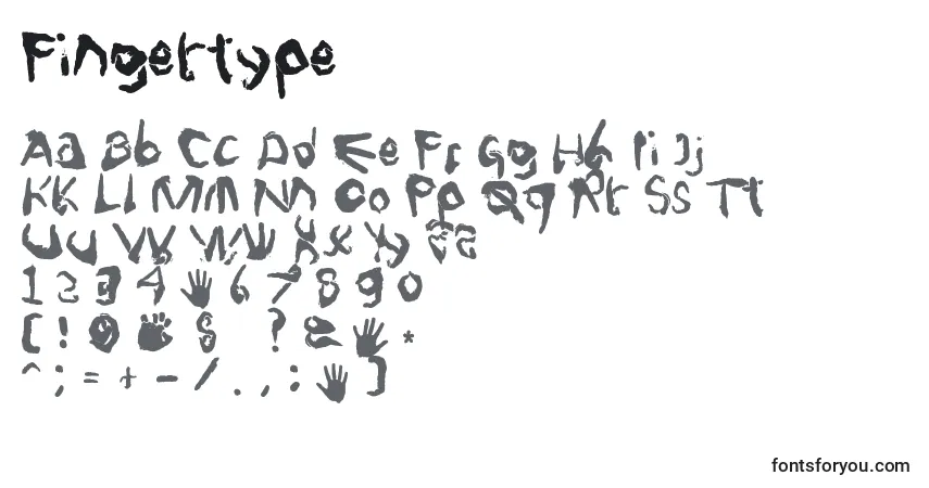 Schriftart Fingertype – Alphabet, Zahlen, spezielle Symbole