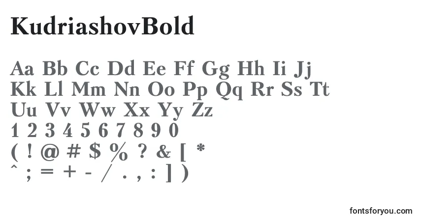 Czcionka KudriashovBold – alfabet, cyfry, specjalne znaki