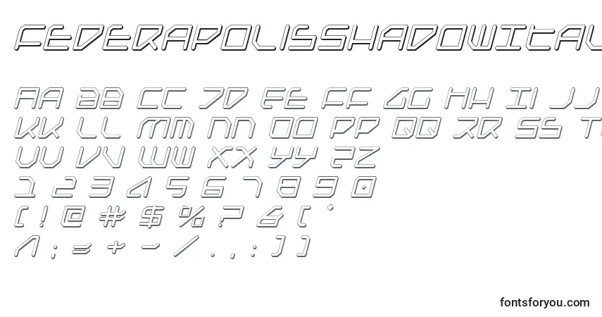 Schriftart FederapolisShadowItalic – Alphabet, Zahlen, spezielle Symbole