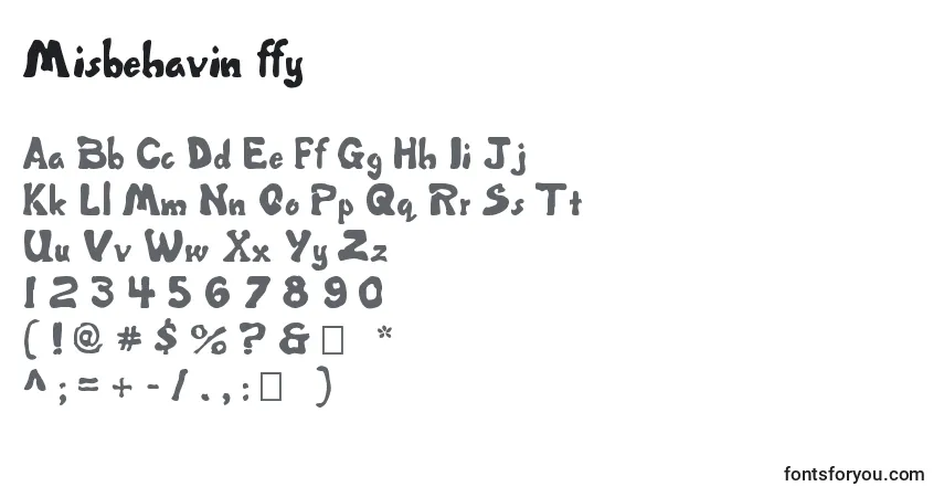 Czcionka Misbehavin ffy – alfabet, cyfry, specjalne znaki
