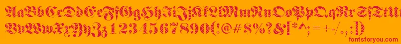 FrakturwindingRegular-Schriftart – Rote Schriften auf orangefarbenem Hintergrund