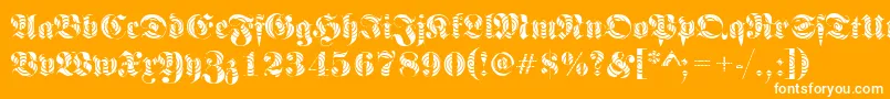 FrakturwindingRegular-Schriftart – Weiße Schriften auf orangefarbenem Hintergrund