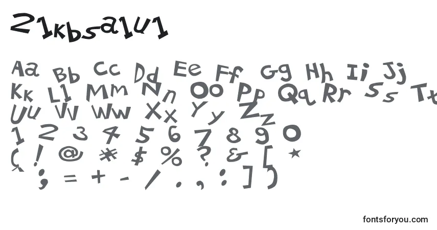 Czcionka 21kbsalu1 – alfabet, cyfry, specjalne znaki