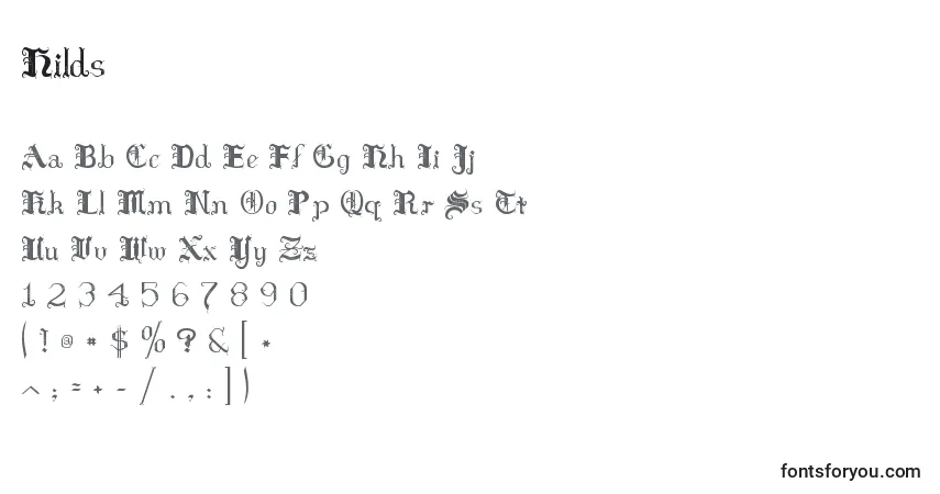 Fuente Hilds - alfabeto, números, caracteres especiales