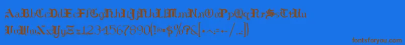 フォントHilds – 茶色の文字が青い背景にあります。