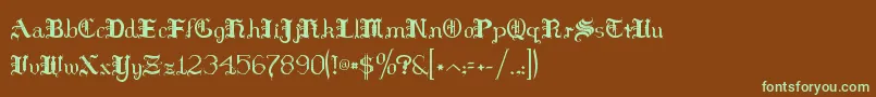 フォントHilds – 緑色の文字が茶色の背景にあります。