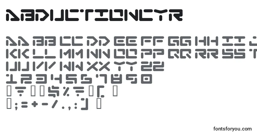 A fonte Abductioncyr – alfabeto, números, caracteres especiais
