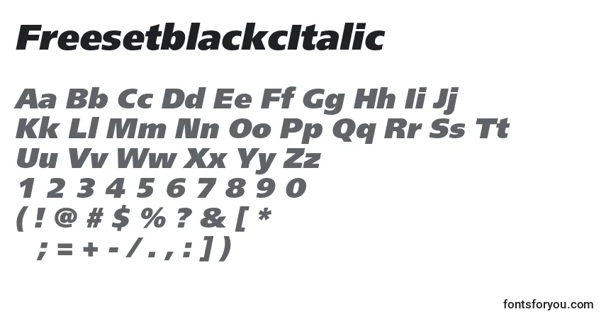 A fonte FreesetblackcItalic – alfabeto, números, caracteres especiais