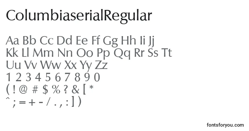ColumbiaserialRegular-fontti – aakkoset, numerot, erikoismerkit