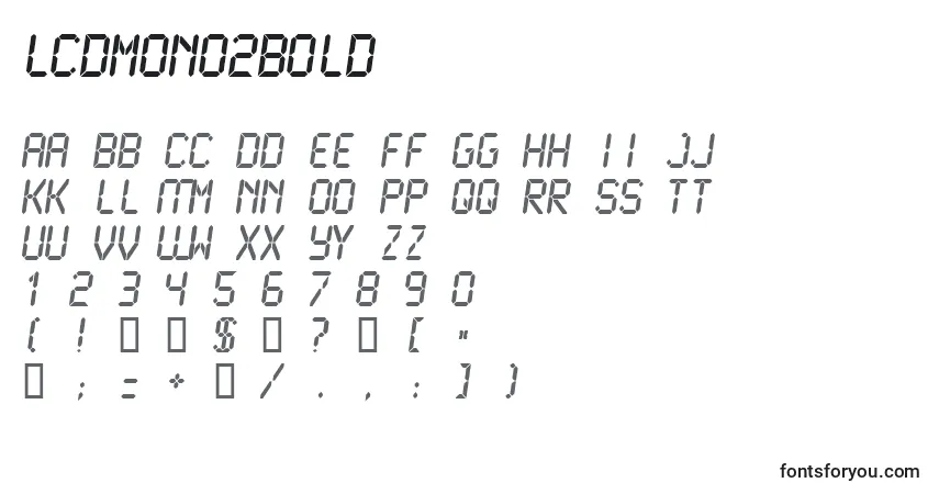 Czcionka Lcdmono2Bold – alfabet, cyfry, specjalne znaki