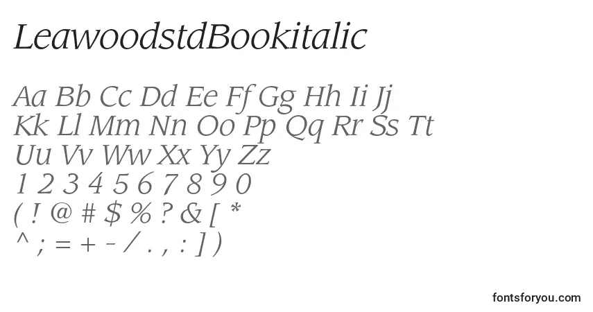 Шрифт LeawoodstdBookitalic – алфавит, цифры, специальные символы