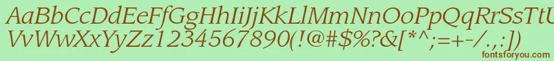 Fonte LeawoodstdBookitalic – fontes marrons em um fundo verde