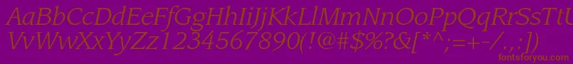 Fonte LeawoodstdBookitalic – fontes marrons em um fundo roxo