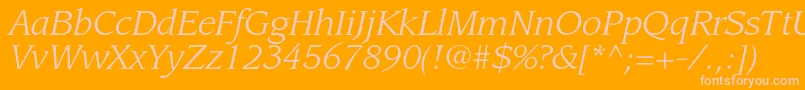 LeawoodstdBookitalic-fontti – vaaleanpunaiset fontit oranssilla taustalla