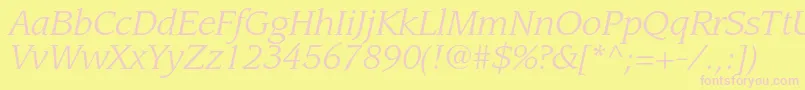 LeawoodstdBookitalic-Schriftart – Rosa Schriften auf gelbem Hintergrund