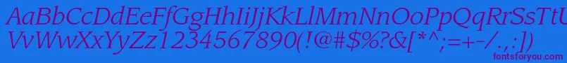 LeawoodstdBookitalic-Schriftart – Violette Schriften auf blauem Hintergrund