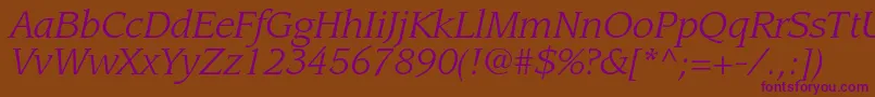 LeawoodstdBookitalic Font – Purple Fonts on Brown Background