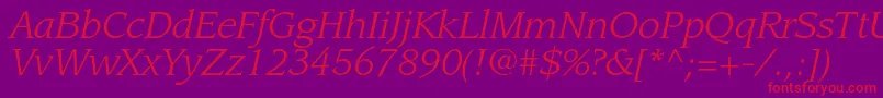 フォントLeawoodstdBookitalic – 紫の背景に赤い文字