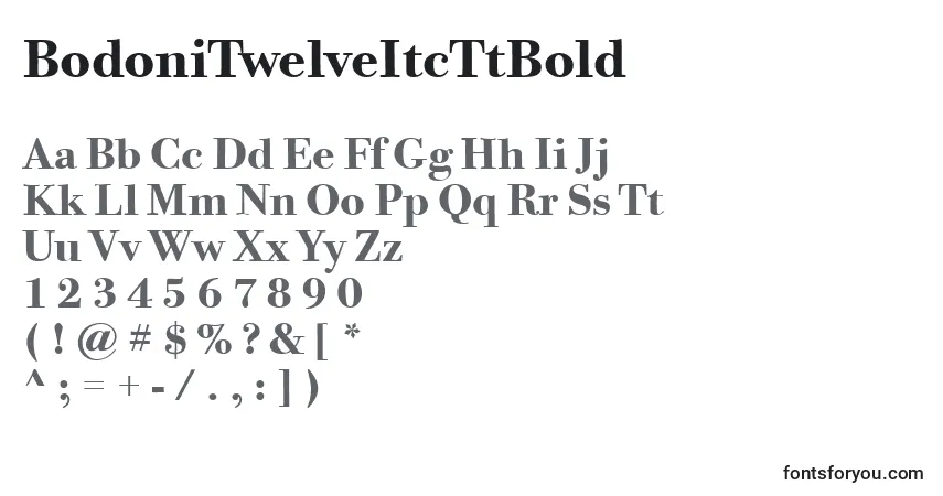 A fonte BodoniTwelveItcTtBold – alfabeto, números, caracteres especiais