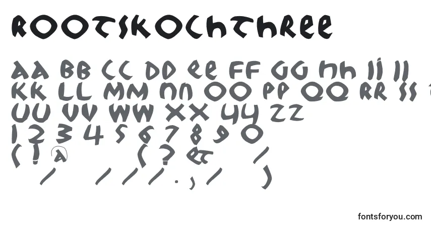 A fonte Rootskochthree – alfabeto, números, caracteres especiais