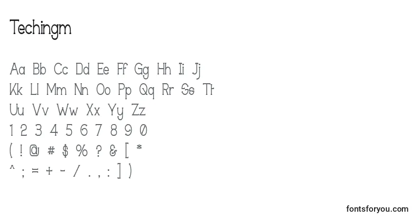 A fonte Techingm – alfabeto, números, caracteres especiais