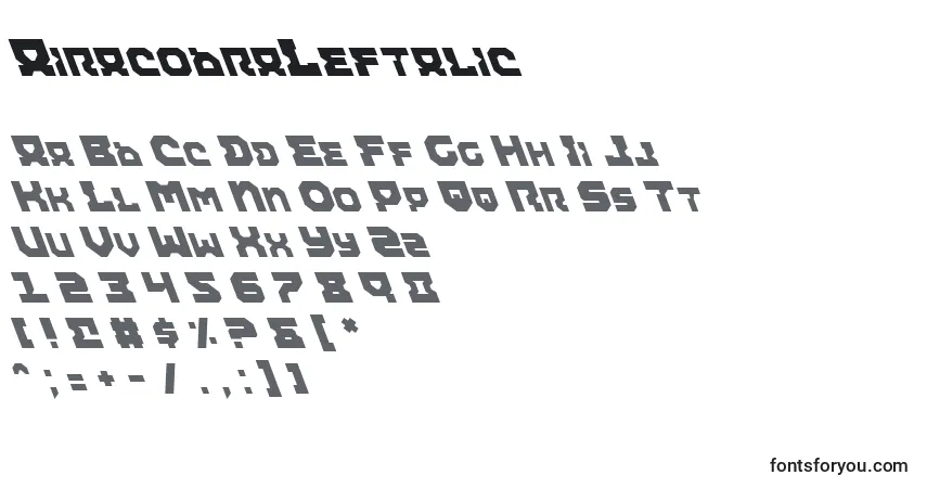 A fonte AiracobraLeftalic – alfabeto, números, caracteres especiais
