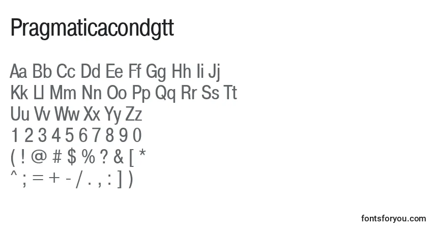 Czcionka Pragmaticacondgtt – alfabet, cyfry, specjalne znaki