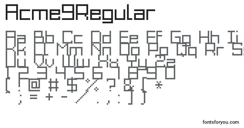 A fonte Acme9Regular – alfabeto, números, caracteres especiais