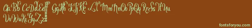 フォントOfalyDemo – 緑色の文字が茶色の背景にあります。