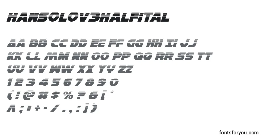 A fonte Hansolov3halfital – alfabeto, números, caracteres especiais