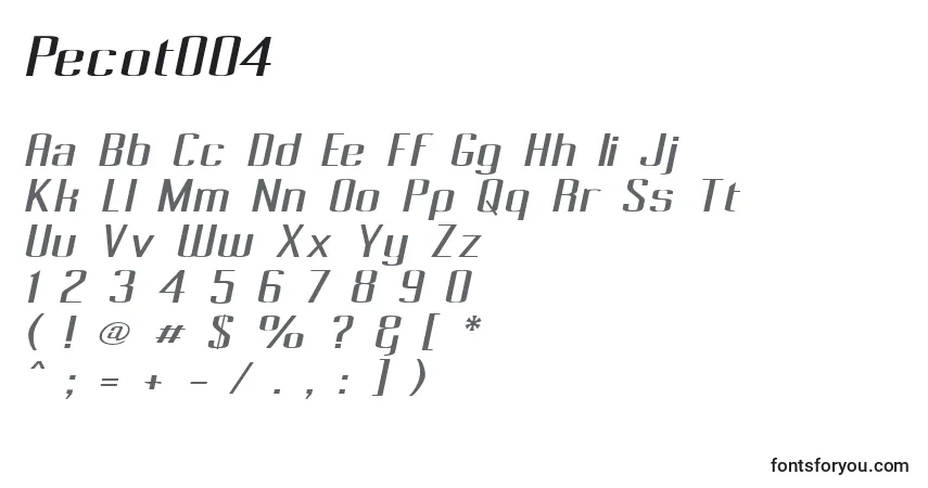 A fonte Pecot004 – alfabeto, números, caracteres especiais