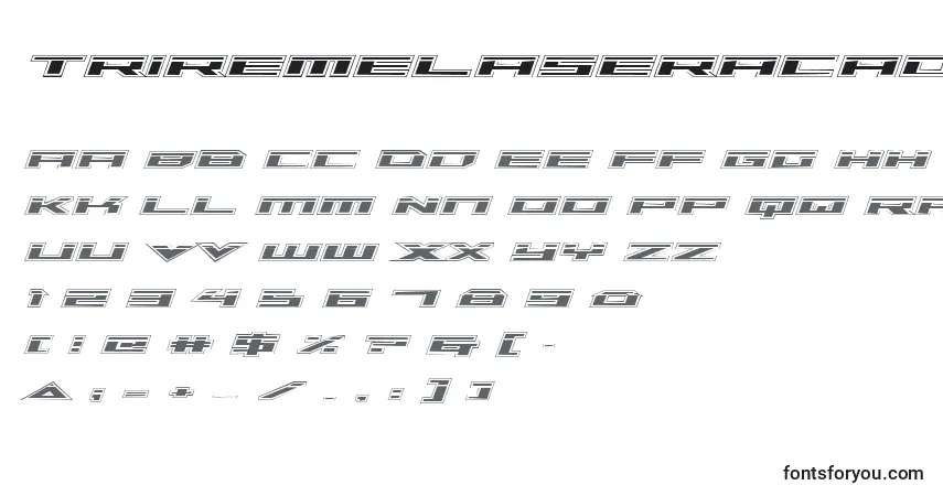 Шрифт TriremeLaserAcademyItalic – алфавит, цифры, специальные символы
