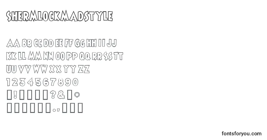 Czcionka Shermlockmadstyle – alfabet, cyfry, specjalne znaki