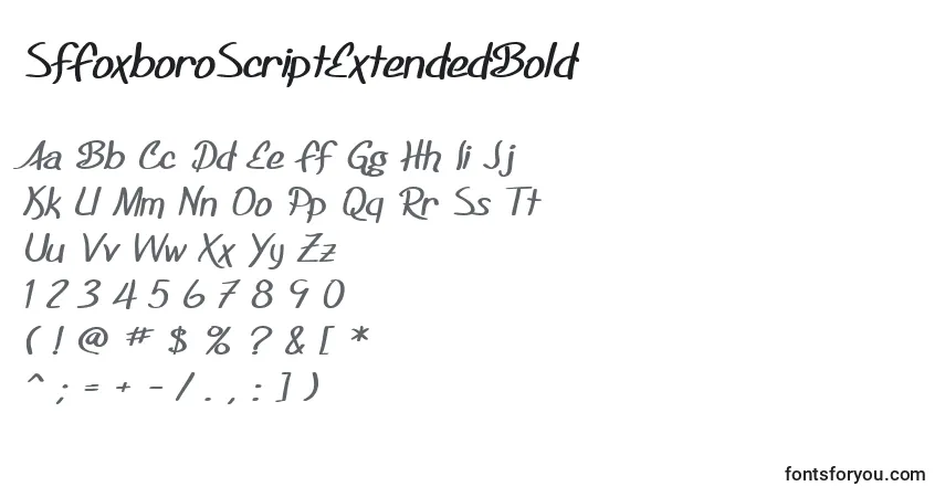 Czcionka SfFoxboroScriptExtendedBold – alfabet, cyfry, specjalne znaki