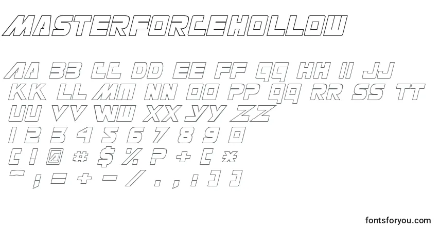 Czcionka MasterforceHollow – alfabet, cyfry, specjalne znaki