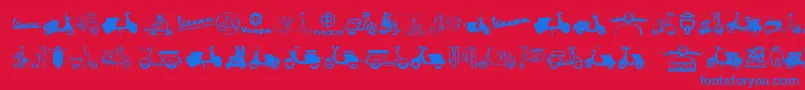 Vespa-Schriftart – Blaue Schriften auf rotem Hintergrund