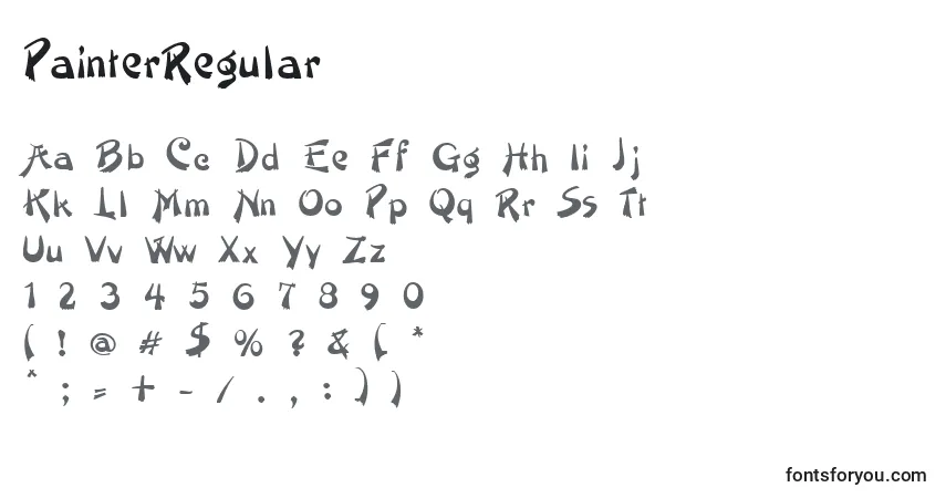 Czcionka PainterRegular – alfabet, cyfry, specjalne znaki