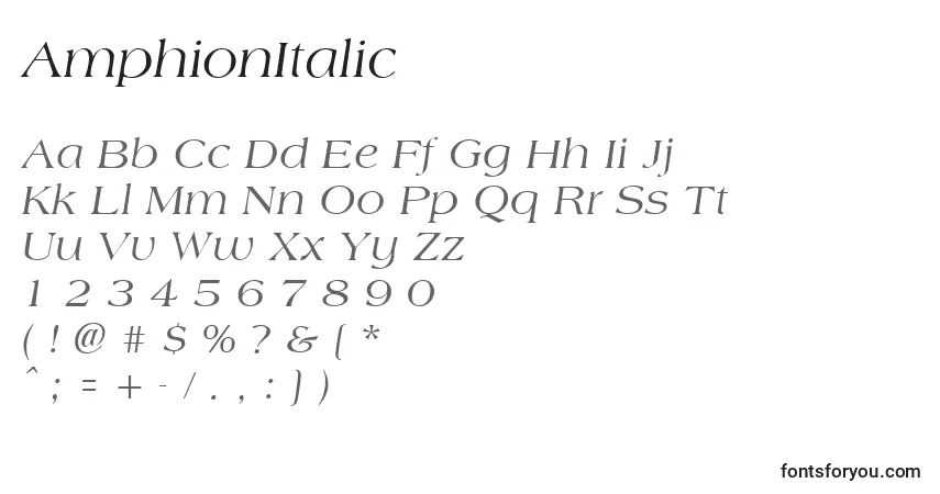 Шрифт AmphionItalic – алфавит, цифры, специальные символы