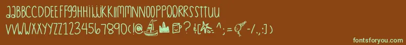 フォントExpressocaffe – 緑色の文字が茶色の背景にあります。