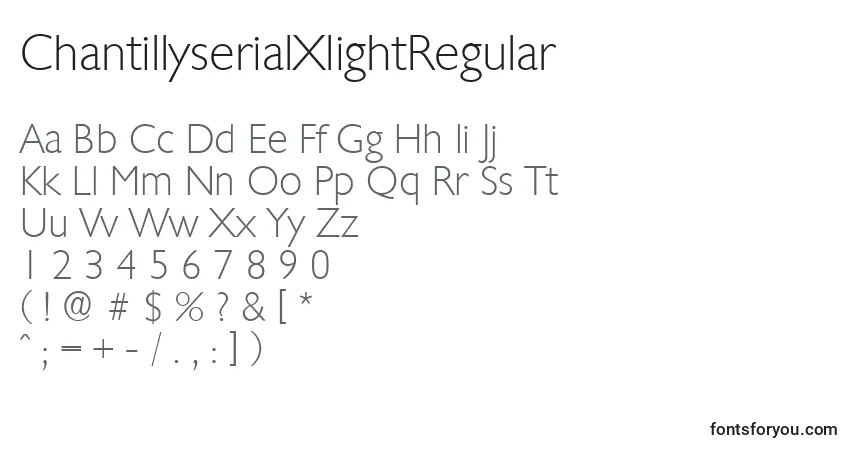 Шрифт ChantillyserialXlightRegular – алфавит, цифры, специальные символы