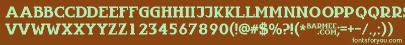 フォントInfantyl – 緑色の文字が茶色の背景にあります。