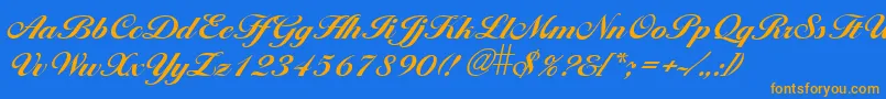 フォントLarissaBold – オレンジ色の文字が青い背景にあります。